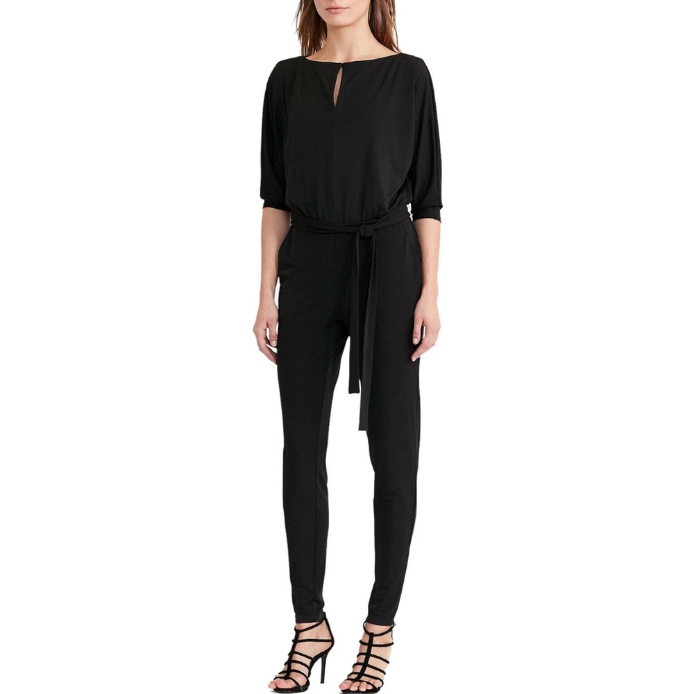 Ralph Lauren Black Stretch Matte Jersey Keyhole Slim Leg Jumpsuit – Size L